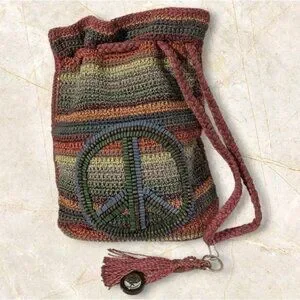 The Sak Boho Chic Crochet Drawstring Backpack Peace Sign The Sak Boho Chic Crochet Drawstring Backpack Tan Khaki  main image 2